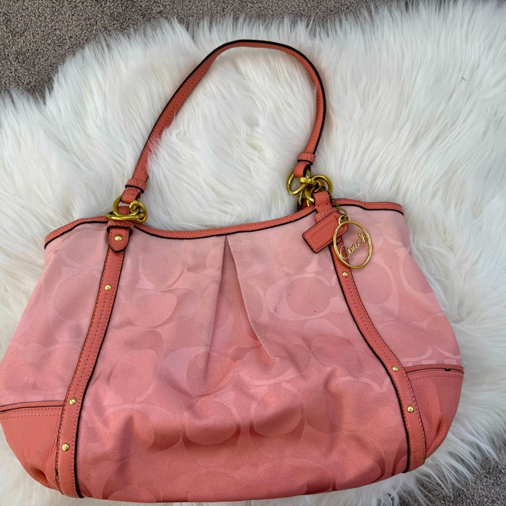 Coach Signature Alexandria Ombre Pink Canvas & Leather Shoulder Bag